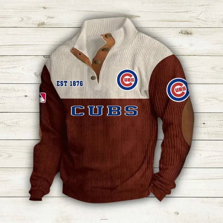 [FLASH SALE] NEW CUSTOMIZED MLB04 CCS CHICAGO CUBS BUTTON SWEATSHIRTS STAND COLLAR