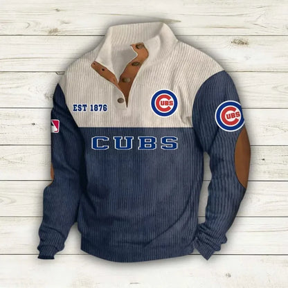 [FLASH SALE] NEW CUSTOMIZED MLB04 CCS CHICAGO CUBS BUTTON SWEATSHIRTS STAND COLLAR