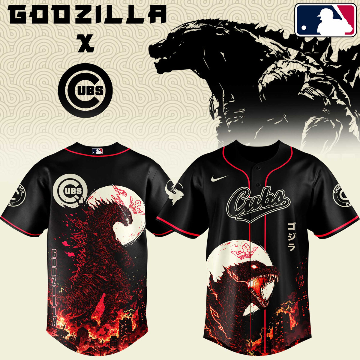 [FLASH SALE] NEW CUSTOMIZED MLB04 CCS CHICAGO CUBS x GODZILLA BASEBALL JERSEY & CAP