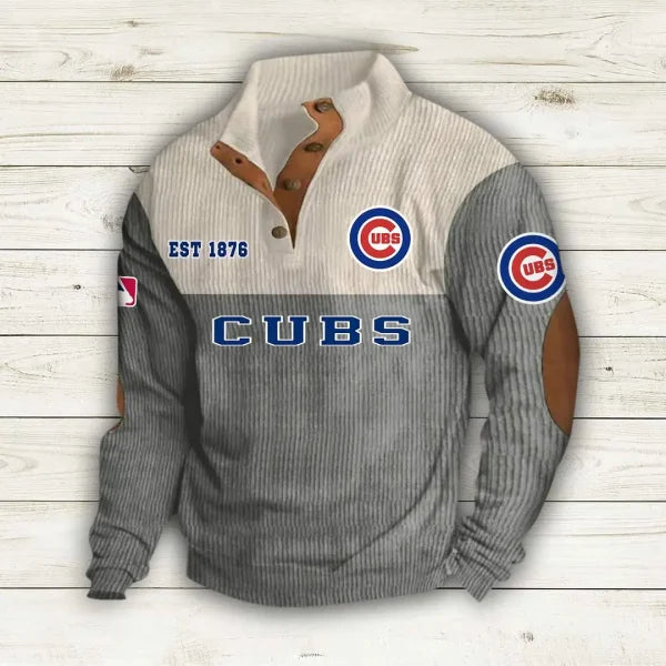 [FLASH SALE] NEW CUSTOMIZED MLB04 CCS CHICAGO CUBS BUTTON SWEATSHIRTS STAND COLLAR