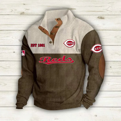[FLASH SALE] NEW CUSTOMIZED MLB05 CRS CINCINNATI REDS BUTTON SWEATSHIRTS STAND COLLAR