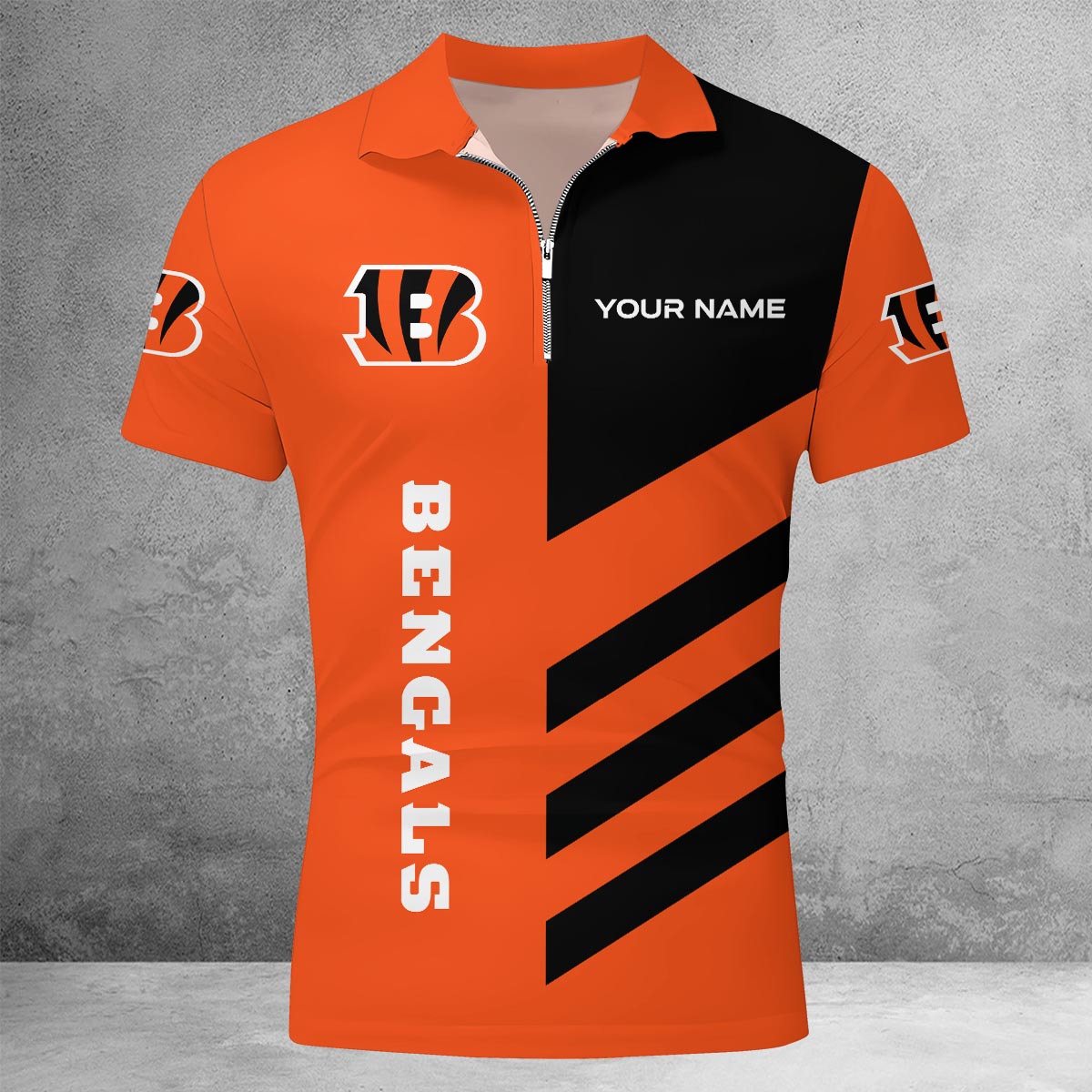 [SPECIAL OFFER] NEW CUSTOMIZED NFL16 CCB CINCINNATI BENGALS ZIP POLO SHIRT