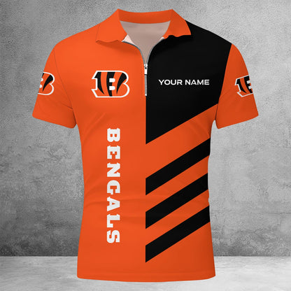 [SPECIAL OFFER] NEW CUSTOMIZED NFL16 CCB CINCINNATI BENGALS ZIP POLO SHIRT