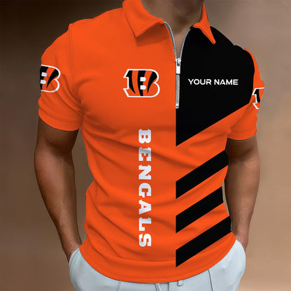 [SPECIAL OFFER] NEW CUSTOMIZED NFL16 CCB CINCINNATI BENGALS ZIP POLO SHIRT