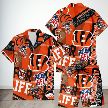 [SPECIAL OFFER] NEW CUSTOMIZED NFL16 CCB CINCINNATI BENGALS UNISEX HAWAIIAN SHIRT & SHORTS SET