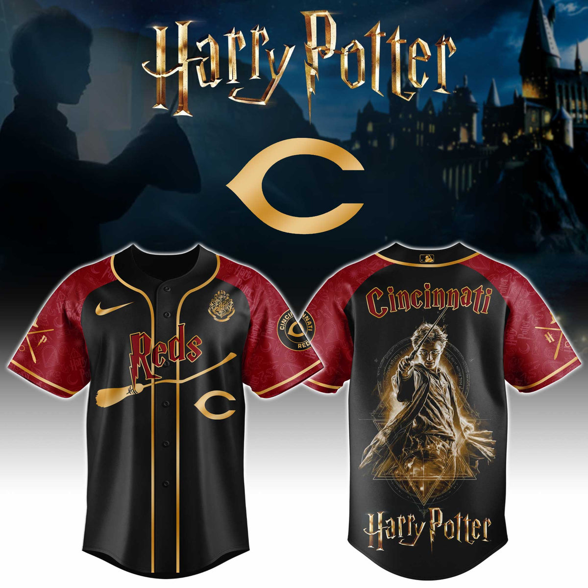 [FLASH SALE] NEW CUSTOMIZED MLB05 CRS CINCINNATI REDS x HARRY POTTER BASEBALL JERSEY & CAP