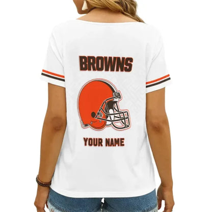 [SPECIAL OFFER] NEW CUSTOMIZED NFL29 CLB CLEVELAND BROWNS V-NECK FEMALE SHIRT