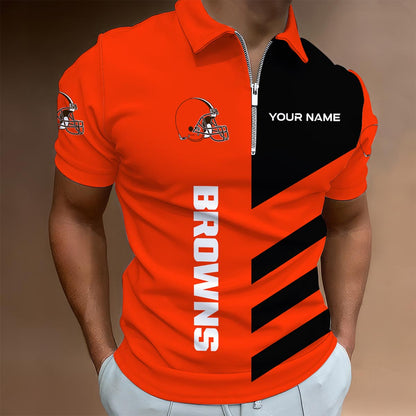 [SPECIAL OFFER] NEW CUSTOMIZED NFL29 CLB CLEVELAND BROWNS ZIP POLO SHIRT