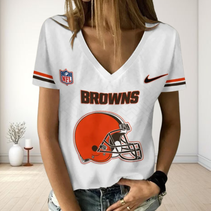 [SPECIAL OFFER] NEW CUSTOMIZED NFL29 CLB CLEVELAND BROWNS V-NECK FEMALE SHIRT