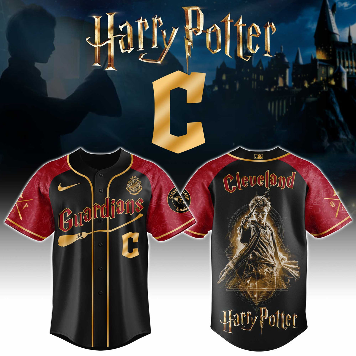 [FLASH SALE] NEW CUSTOMIZED MLB13 CGS CLEVELAND GUARDIANS x HARRY POTTER BASEBALL JERSEY & CAP
