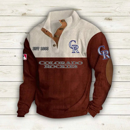 [FLASH SALE] NEW CUSTOMIZED MLB30 COR COLORADO ROCKIES BUTTON SWEATSHIRTS STAND COLLAR