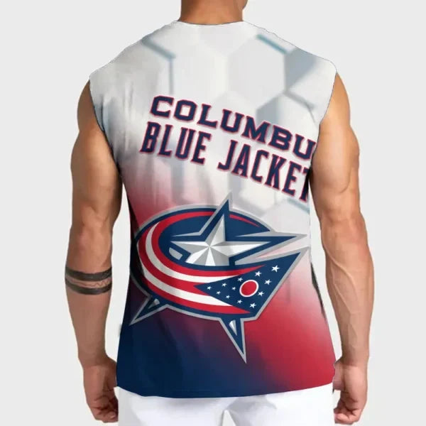 [SUPER SALE] NEW CUSTOMIZED NHL18 CBJ COLUMBUS BLUE JACKETS TANK TOP & GYM SHIRT