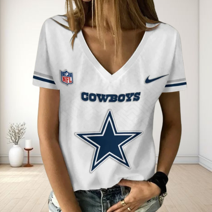 [SPECIAL OFFER] NEW CUSTOMIZED NFL21 DCB DALLAS COWBOYS V-NECK FEMALE SHIRT