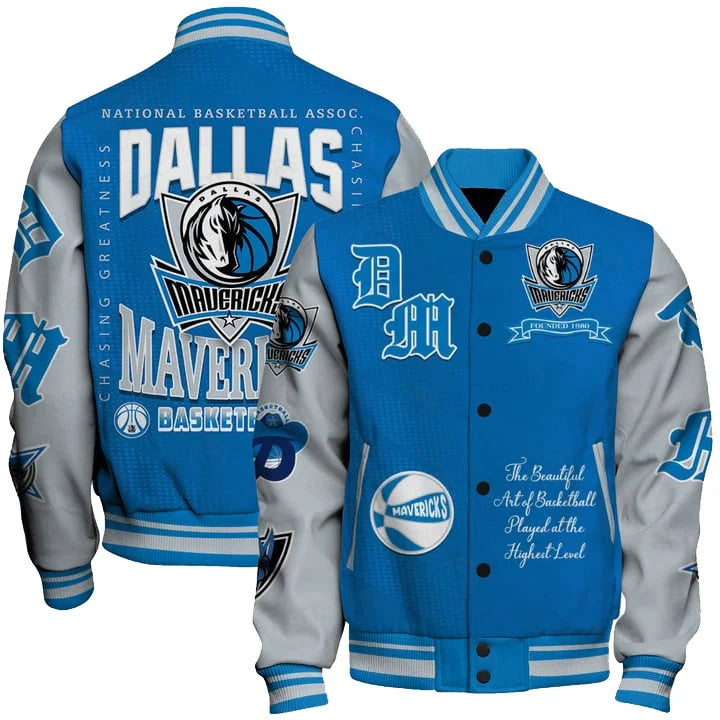 [HOT DEAL] NEW CUSTOMIZED NBA18 DMA DALLAS MAVERICKS BASEBALL JACKET, SATIN VARSITY JACKET
