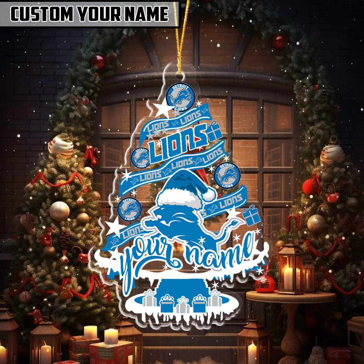 [SPECIAL OFFER] NEW CUSTOMIZED NFL04 DTL DETROIT LIONS CHRISTMAS ACRYLIC ORNAMENT