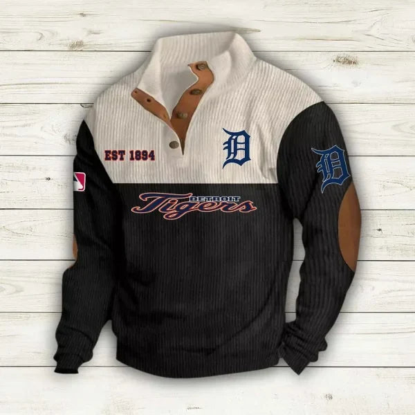 [FLASH SALE] NEW CUSTOMIZED MLB16 DTS DETROIT TIGERS BUTTON SWEATSHIRTS STAND COLLAR