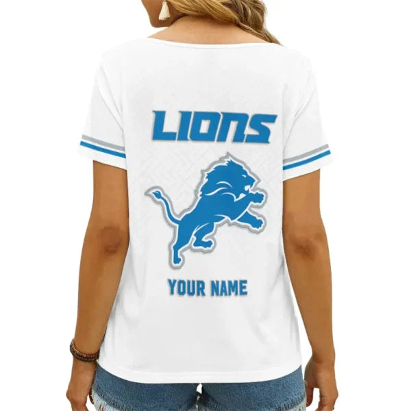 [SPECIAL OFFER] NEW CUSTOMIZED NFL04 DTL DETROIT LIONS V-NECK FEMALE SHIRT