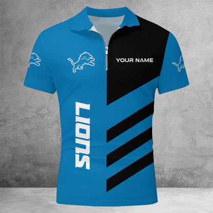 [SPECIAL OFFER] NEW CUSTOMIZED NFL04 DTL DETROIT LIONS ZIP POLO SHIRT