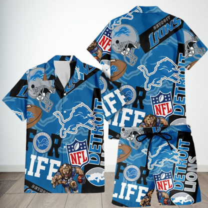 [SPECIAL OFFER] NEW CUSTOMIZED NFL04 DTL DETROIT LIONS UNISEX HAWAIIAN SHIRT & SHORTS SET