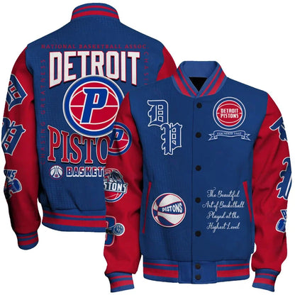 [HOT DEAL] NEW CUSTOMIZED NBA14 DPI DETROIT PISTONS BASEBALL JACKET, SATIN VARSITY JACKET