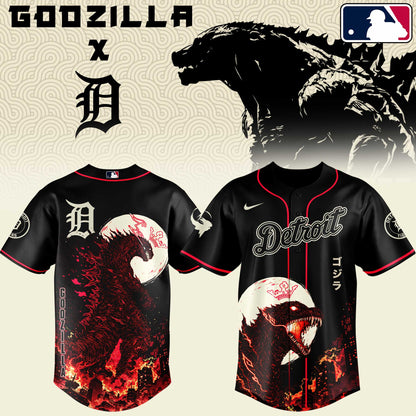 [FLASH SALE] NEW CUSTOMIZED MLB16 DTS DETROIT TIGERS x GODZILLA BASEBALL JERSEY & CAP