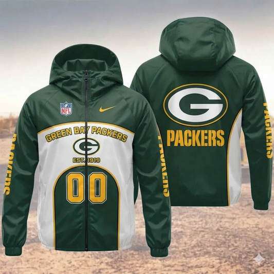[SPECIAL OFFER] NEW CUSTOMIZED NFL08 GBP GREEN BAY PACKERS WINDBREAKER JACKET