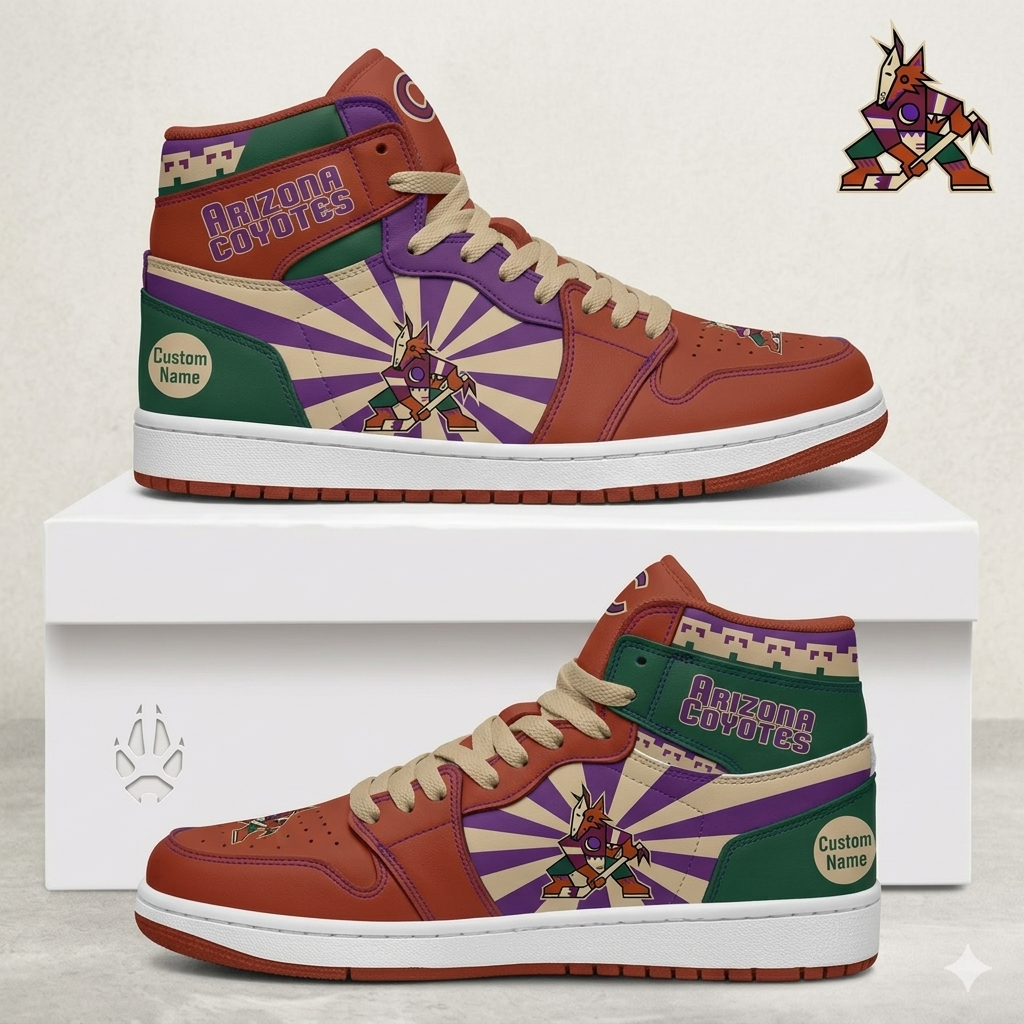 [SUPER SALE] NEW CUSTOMIZED NHL30 AZ COYOTES AIR JORDAN SNEAKERS