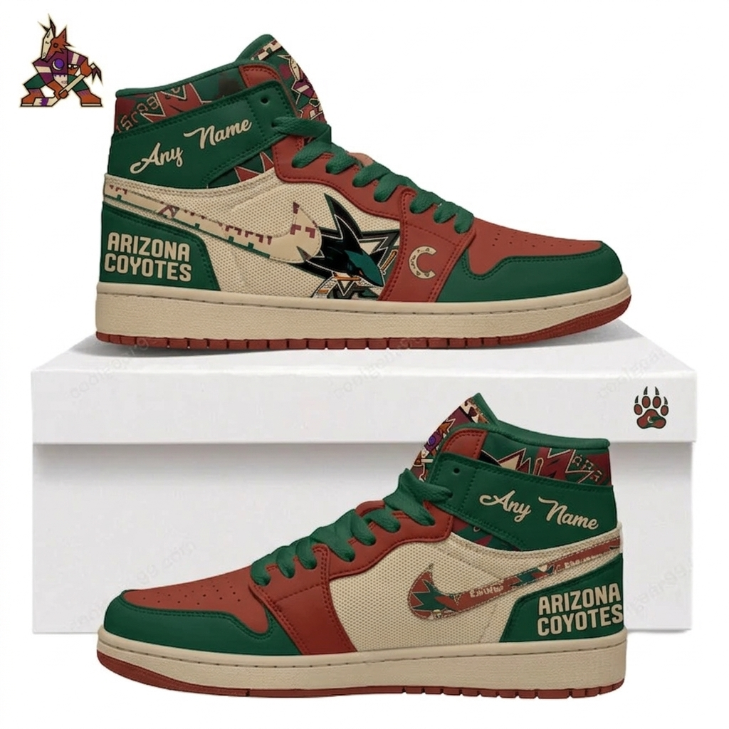 [SUPER SALE] NEW CUSTOMIZED NHL30 AZ COYOTES AIR JORDAN SNEAKERS