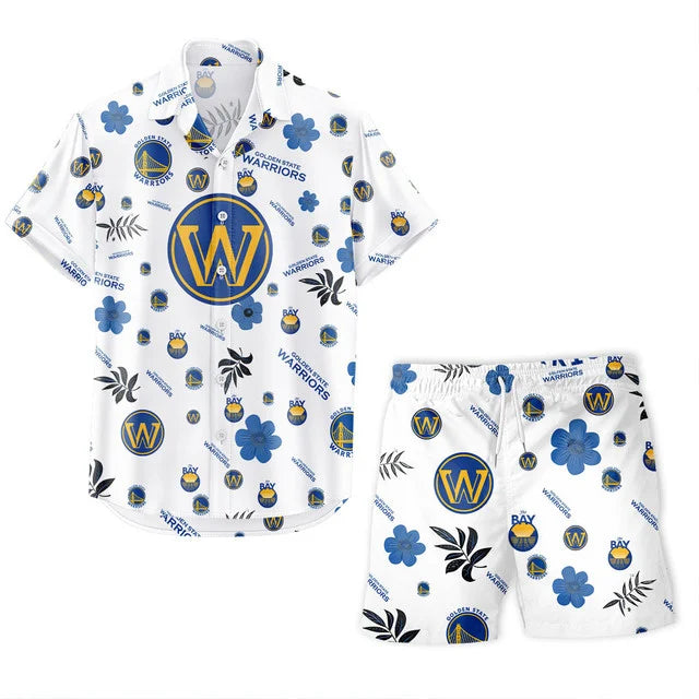 [HOT DEAL] NEW CUSTOMIZED NBA12 GSW GOLDEN STATE WARRIORS UNISEX HAWAIIAN SHIRT & SHORTS SET