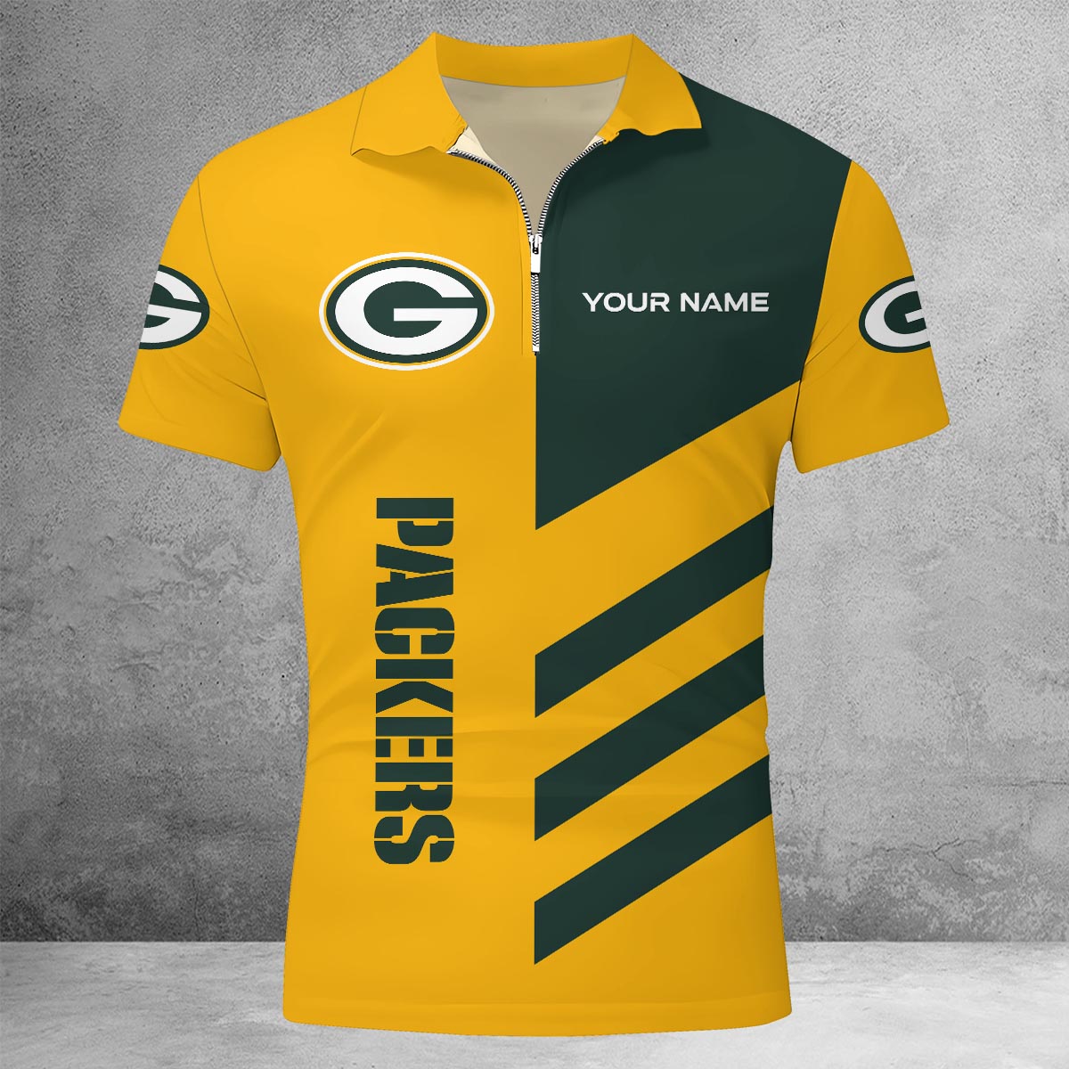[SPECIAL OFFER] NEW CUSTOMIZED NFL08 GBP GREEN BAY PACKERS ZIP POLO SHIRT
