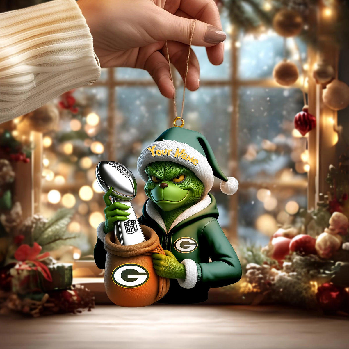 [SPECIAL OFFER] NEW CUSTOMIZED NFL08 GBP GREEN BAY PACKERS CHRISTMAS ACRYLIC ORNAMENT