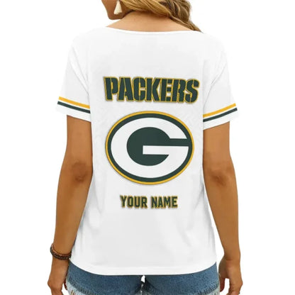 [SPECIAL OFFER] NEW CUSTOMIZED NFL08 GBP GREEN BAY PACKERS V-NECK FEMALE SHIRT