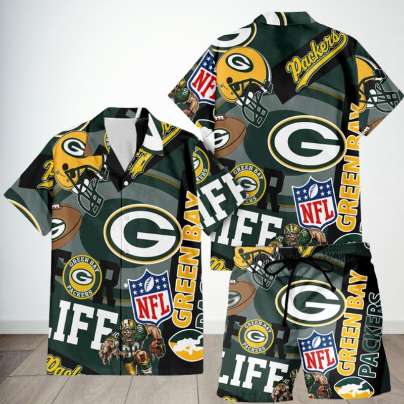 [SPECIAL OFFER] NEW CUSTOMIZED NFL08 GBP GREEN BAY PACKERS UNISEX HAWAIIAN SHIRT & SHORTS SET