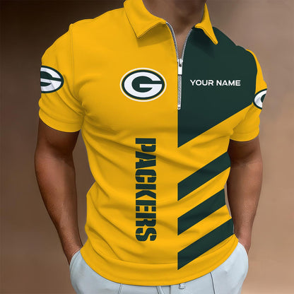 [SPECIAL OFFER] NEW CUSTOMIZED NFL08 GBP GREEN BAY PACKERS ZIP POLO SHIRT
