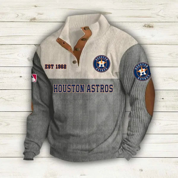 [FLASH SALE] NEW CUSTOMIZED MLB10 HAS HOUSTON ASTROS BUTTON SWEATSHIRTS STAND COLLAR