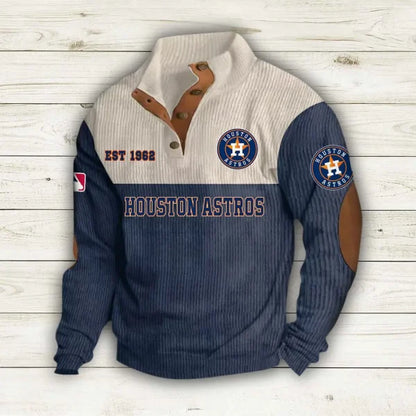 [FLASH SALE] NEW CUSTOMIZED MLB10 HAS HOUSTON ASTROS BUTTON SWEATSHIRTS STAND COLLAR