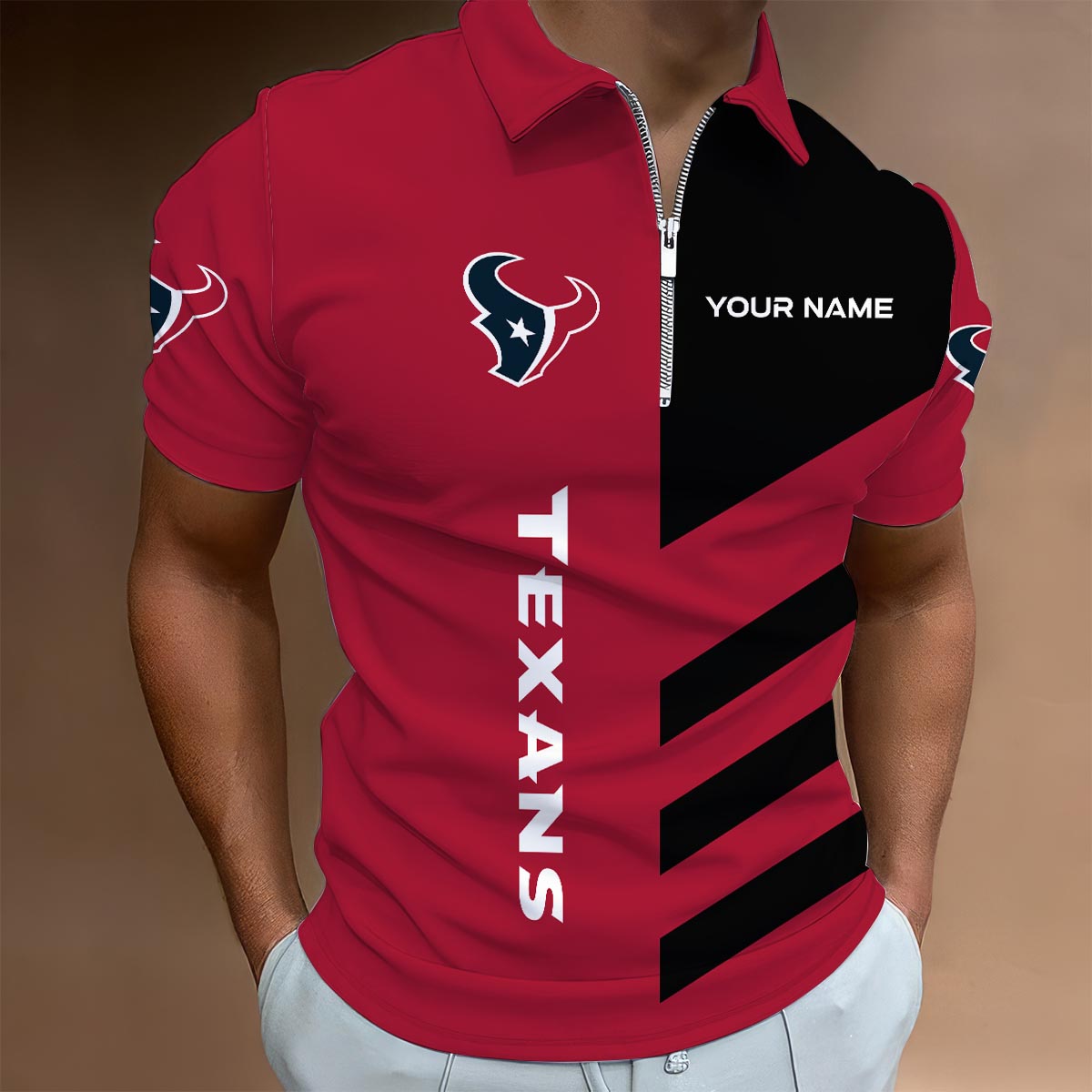 [SPECIAL OFFER] NEW CUSTOMIZED NFL15 HTT HOUSTON TEXANS ZIP POLO SHIRT
