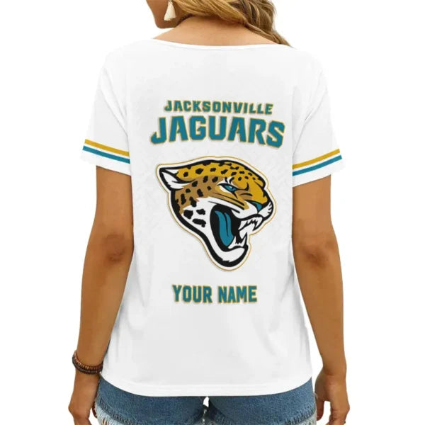 [SPECIAL OFFER] NEW CUSTOMIZED NFL30 JSJ JACKSONVILLE JAGUARS V-NECK FEMALE SHIRT