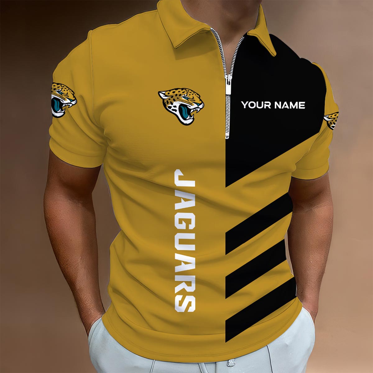 [SPECIAL OFFER] NEW CUSTOMIZED NFL30 JSJ JACKSONVILLE JAGUARS ZIP POLO SHIRT