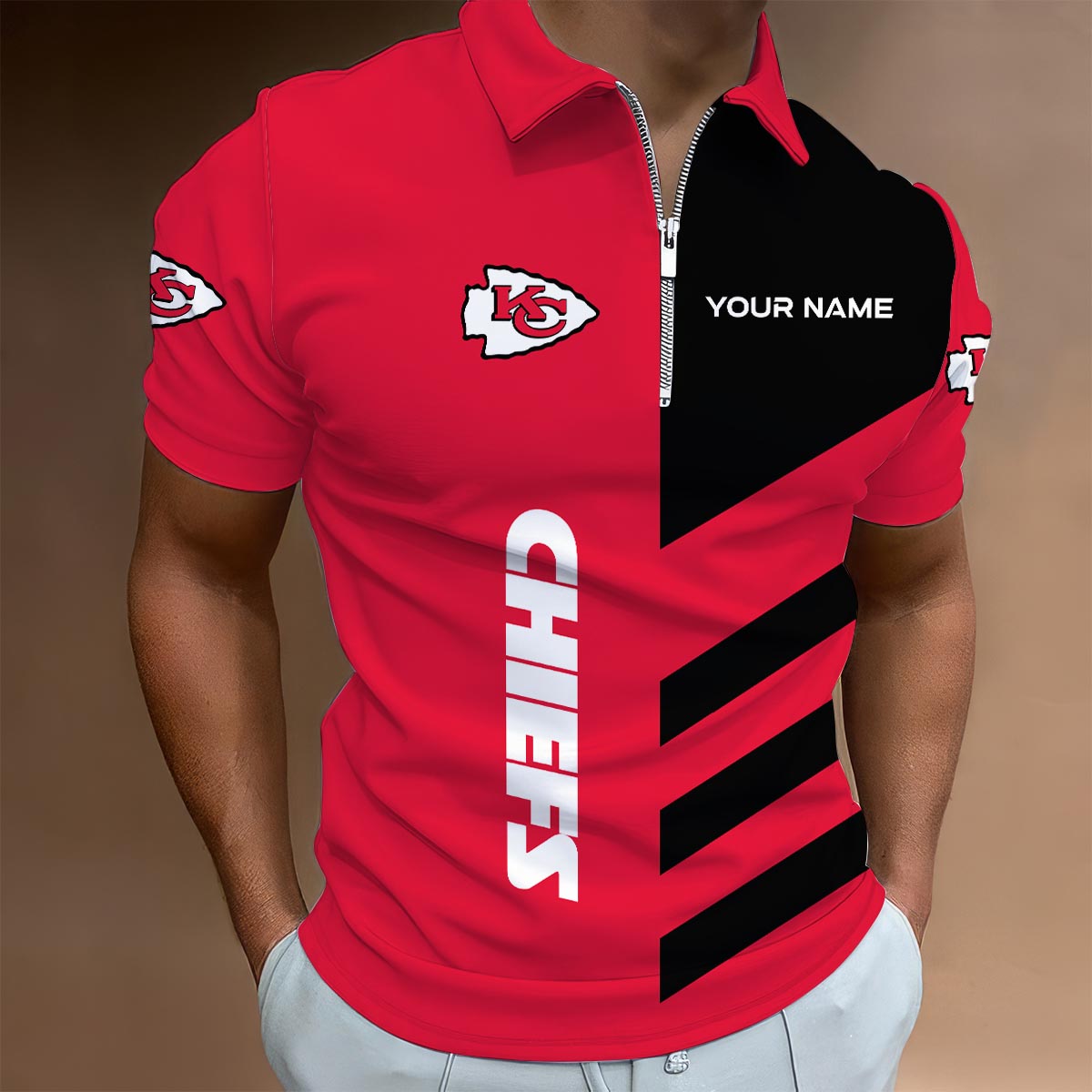 [SPECIAL OFFER] NEW CUSTOMIZED NFL01 KCC KANSAS CITY CHIEFS ZIP POLO SHIRT