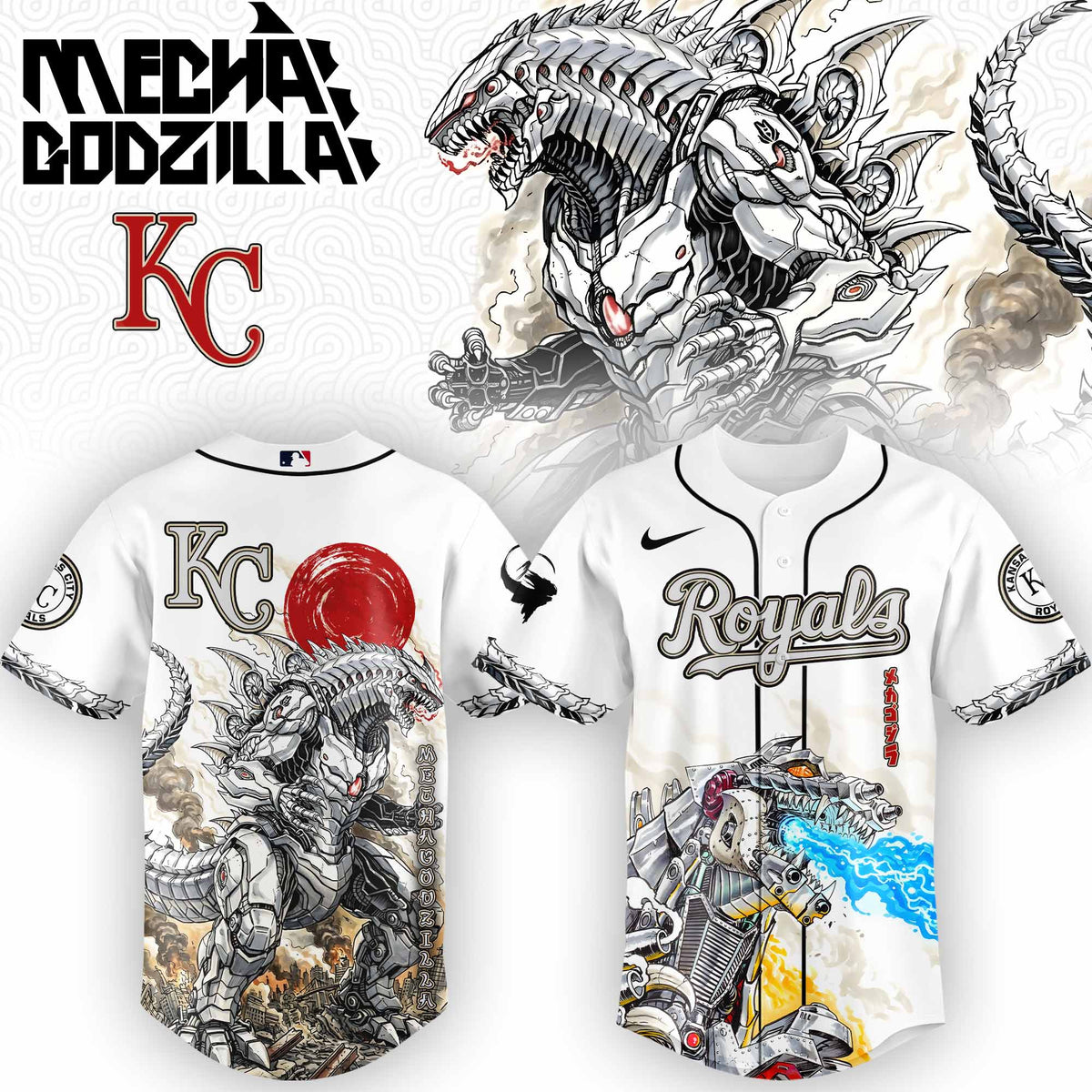 [FLASH SALE] NEW CUSTOMIZED MLB19 KC ROYALS x GODZILLA BASEBALL JERSEY