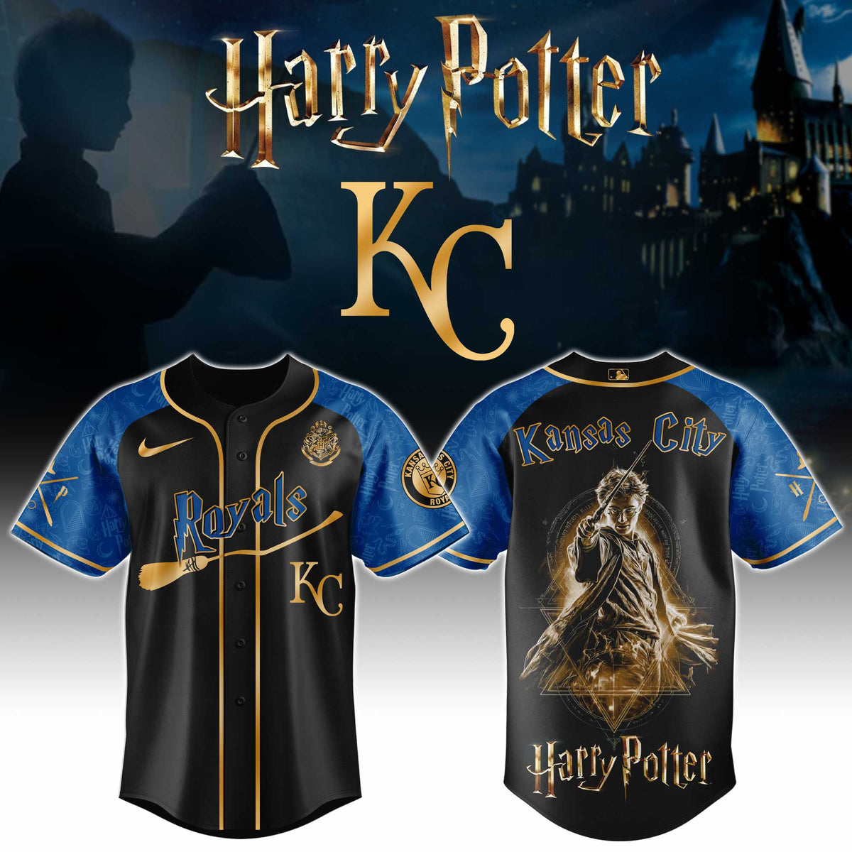 [FLASH SALE] NEW CUSTOMIZED MLB19 KCR KANSAS CITY ROYALS x HARRY POTTER BASEBALL JERSEY & CAP