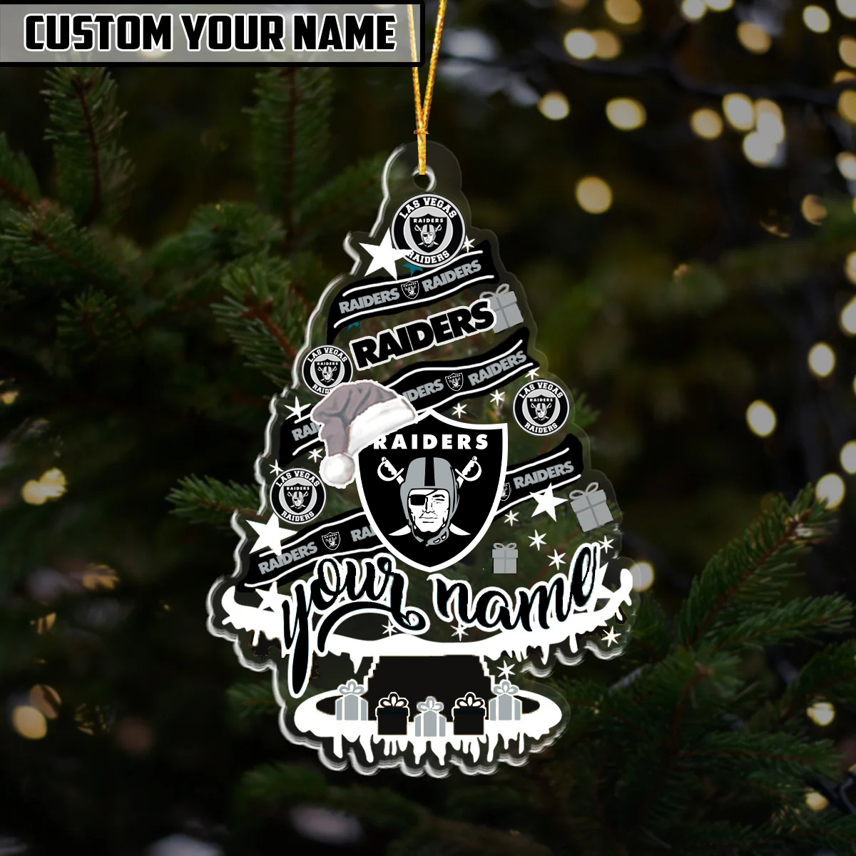 [SPECIAL OFFER] NEW CUSTOMIZED NFL07 LVR LAS VEGAS RAIDERS CHRISTMAS ACRYLIC ORNAMENT