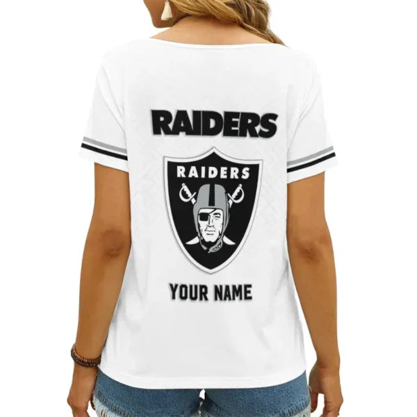 [SPECIAL OFFER] NEW CUSTOMIZED NFL07 LVR LAS VEGAS RAIDERS V-NECK FEMALE SHIRT