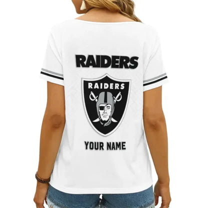 [SPECIAL OFFER] NEW CUSTOMIZED NFL07 LVR LAS VEGAS RAIDERS V-NECK FEMALE SHIRT