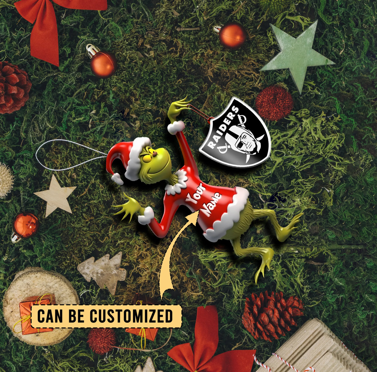 [SPECIAL OFFER] NEW CUSTOMIZED NFL07 LVR LAS VEGAS RAIDERS CHRISTMAS ACRYLIC ORNAMENT