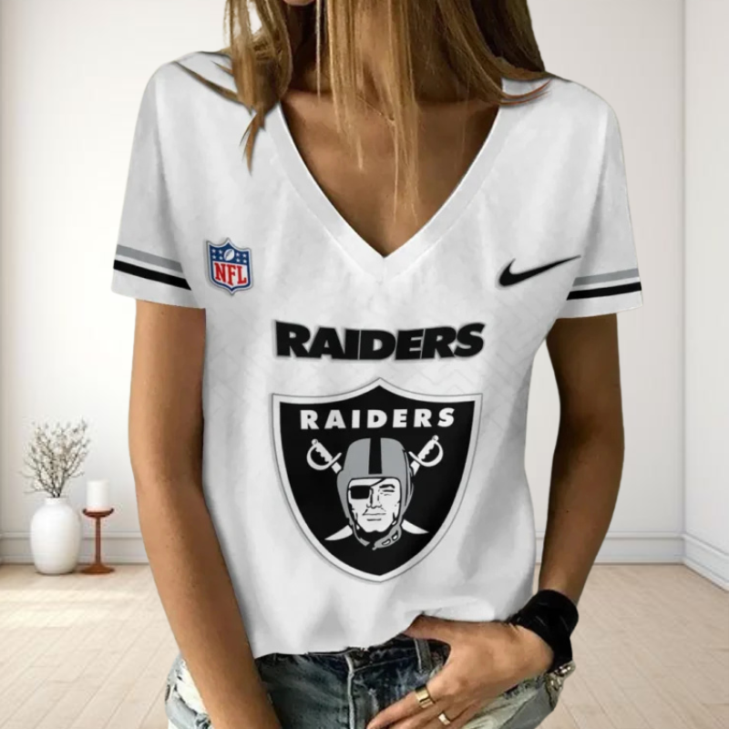 [SPECIAL OFFER] NEW CUSTOMIZED NFL07 LVR LAS VEGAS RAIDERS V-NECK FEMALE SHIRT