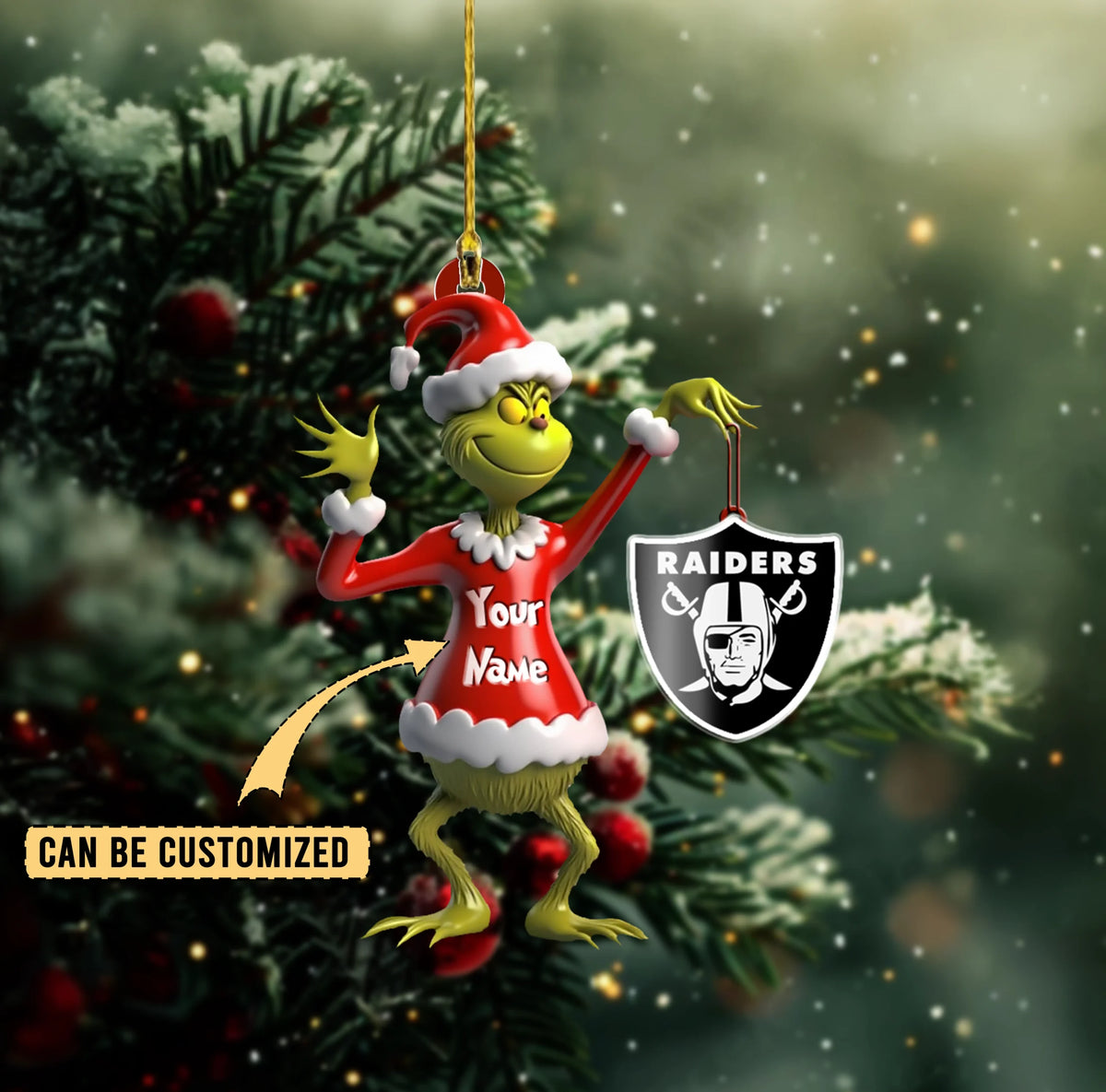 [SPECIAL OFFER] NEW CUSTOMIZED NFL07 LVR LAS VEGAS RAIDERS CHRISTMAS ACRYLIC ORNAMENT