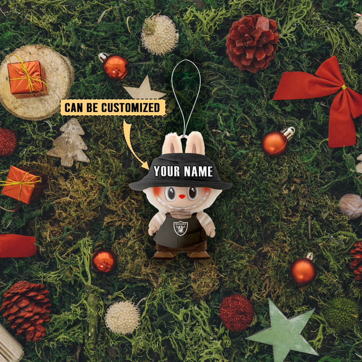 [SPECIAL OFFER] NEW CUSTOMIZED NFL07 LVR LAS VEGAS RAIDERS LABUBU CHRISTMAS ACRYLIC ORNAMENT