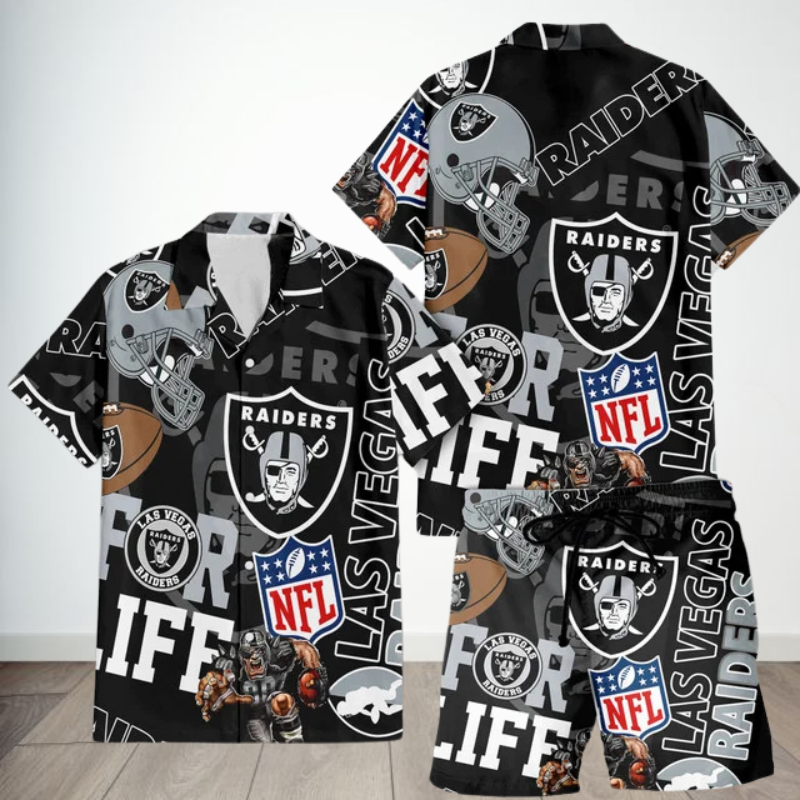 [SPECIAL OFFER] NEW CUSTOMIZED NFL07 LVR LAS VEGAS RAIDERS UNISEX HAWAIIAN SHIRT & SHORTS SET